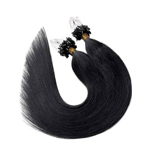 Microlink Hair Extensions Human Hair Jet Black Micro Beads Extensions for Black Women 26 Inch Long Soft Real Human Hair Straight Natural Color Micro Ring Extension Bundle No Weft No Glue 50s 50g