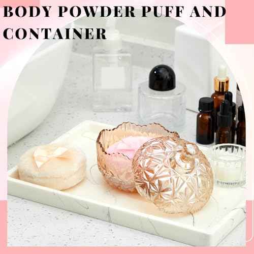 Tioncy 3 Pcs Large Body Powder Puff and Container Crystal Container Soft Washable Reusable Velour Face Body Glitter Wet Dry Makeup(Amber)