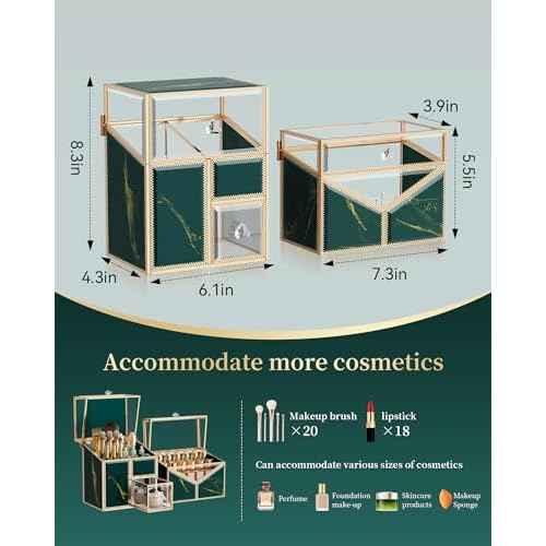 Makeup Organizer Countertop Set ? Vanity Holder with 18-Slot Lipstick Organizer & Covered Makeup Brush Holder ? Skincare, Perfume & Cosmetic Display for Bathroom or Dresser