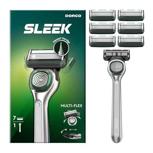 DORCO SLEEK 6 Blade Razor for Men with 7 Cartridges | Men's Cartridge Razors with Razor Handle and Smooth Shaving Blades | Men¡¯s Razors with Multi-Flex Technology