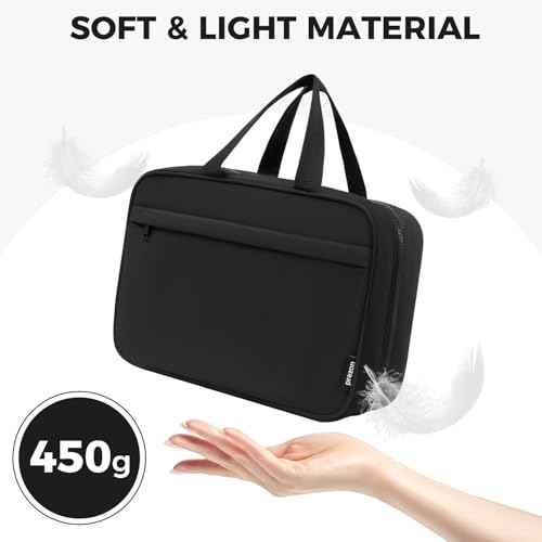 Toiletry Bag For women,Portable Hanging Organizer,4 Leakproof Compartment for full-sized Conditioner, Brushes Set, Makeup Accessories,Visible and easy to access.L-black