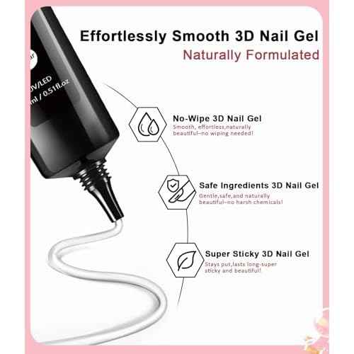 3D Nail Gel and Chrome Nail Powder BISHENGYF - 15g No Wipe 3D Sculpting with Rose Gold Chrome Powder Clear Non-Sticky Sculpting Gel for Home Art DIY