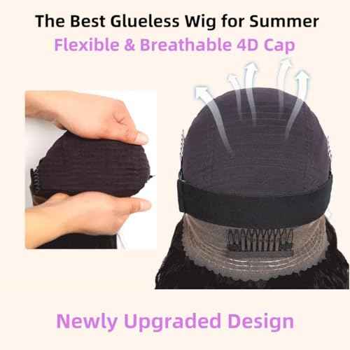 Hidden Strap 360 Skinlike HD Lace Front Wigs Human Hair Water Wave Glueless Wigs Pre Plucked Pre Cut Bleached Tiny Knots 220 Density Full Lace Frontal Wig with Invisible Drawstring Sung Fit 20inch