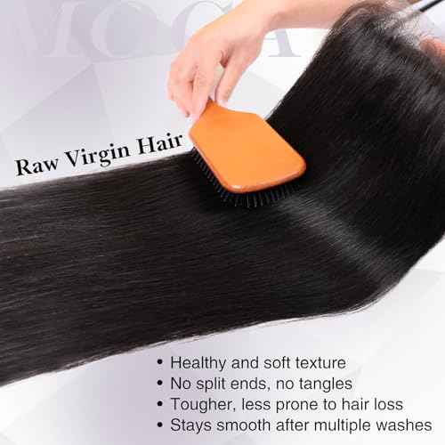 5x5 HD Lace Closure 16 Inch, SKINLIKE 0.095mm Ultra-thin Invisible Real Swiss Lace Closure Only,Straight RAW Virgin Human Hair Single Knot Pre-Plucked with Baby Hair