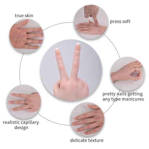Realistic Life Size Silicone Female Hand Mannequin for Jewelry Display Nail Art Practice Photography Flexible Fingers Durable Lifelike Fake Hand Model (Pair Hand Without Skeleton, Brown)