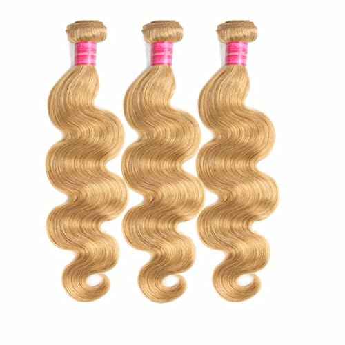 Aopusi #27 Human Hair Bundles Brazilian Body Wave Virgin Hair Honey Blonde Body Wave Bundles #27 Colored Blonde 3 Bundles/Lot for Black Women(20 22 24 Inch)