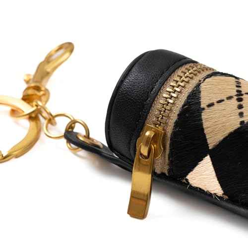 Cockatoo Nappa Leaeher Zipper Lipstick Case with Keyring Chapstick Holder Keychain
