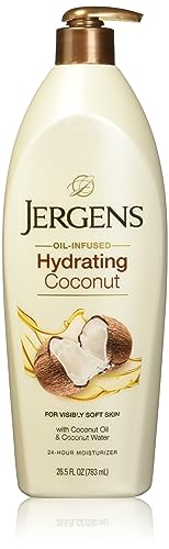 Jergens Hydrating Coconut Body Moisturizer, Infused with Coconut Oil, Dermatologist Tested, Hand and Body Lotion for Dry Skin, 26.5 Oz (Pack of 2)