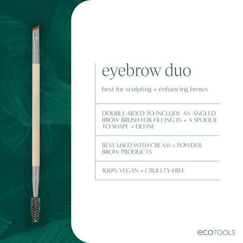 EcoTools Eyebrow Brush Duo, Tame, Sculpt & Fill in Brows, Multipurpose For Eyebrow Gel, Powder, & Cream, Dual-Ended Spoolie & Angled Brow Brush, Eco Friendly, Cruelty-Free, & Vegan, 1 Count