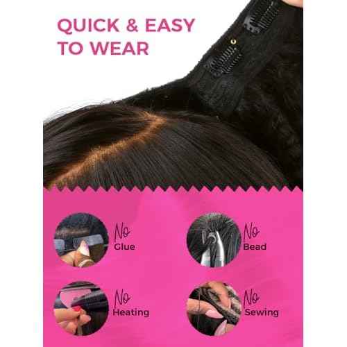 Lashey V Shape Invisible Clip in & Lace Clip in Hair Extensions Human Hair, 18 Inch 120g Set (1 V-Shaped + 2pcs Lace Clip ins), Natural Black Kinky Straight No Leave Out Hair Extension for Women
