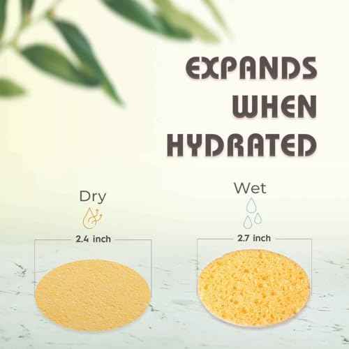 100-Count Compressed Facial Sponges, 100% Natural Cosmetic Spa Sponges for Facial Cleansing, Exfoliating Mask Yellow Round