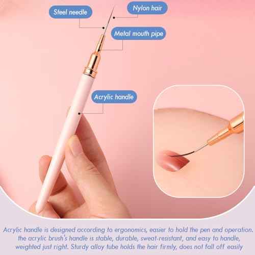 JASSINS Nail Art Liner Brushes, 5Pcs Gel Polish Painting Art Design Pen Set Striping Brushes for Thin Long Lines, Tiny Details, Fine Drawing, Delicate Coloring Sizes 7/9/11/15/25mm
