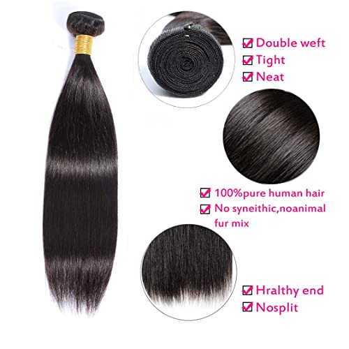 Selina Brazilian Virgin Hair Straight 8 10 12 14Inch (100g/3.52Oz,Natural Black Color) Human Hair Weave 100% Unprocessed Human Hair Bundles Straight Remy Hair Extensions (8" 10" 12" 14", Straight)