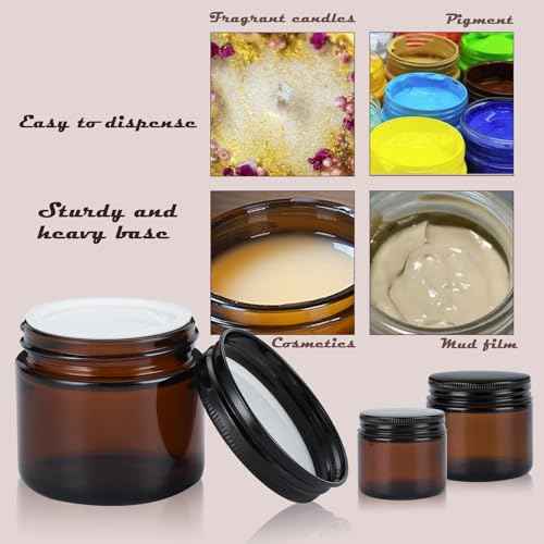 2oz Amber Glass Jars with Lids - 48 Pack Cosmetic Containers for Travel, Cream & Lotion