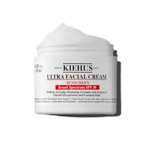 Kiehl's Ultra Facial Cream with SPF 30, Lightweight Daily Face Moisturizer for All Skin Types, 24-hour Hydration, UV Sunscreen Protection, Non-greasy, Absorbs Quickly, with Glacial Glycoprotein