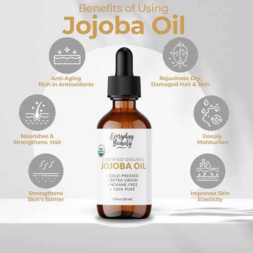 Organic Jojoba Oil | 100% Pure, Cold-Pressed, Unrefined | USDA Certified Organic | Amber Glass Bottle with Glass Dropper | For Face, Skin & Hair - 1 Fl Oz