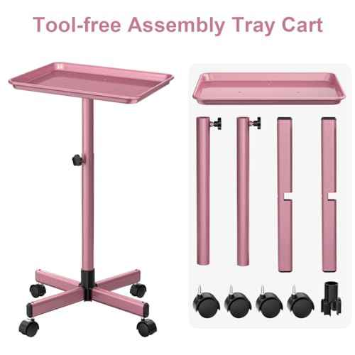 JOSTZHXIN Salon Tray,Rolling Tray Tattoo Tray,Hairstylist Rolling Tray Trolley, Height Adjustable Salon SPA Service Tray Cart