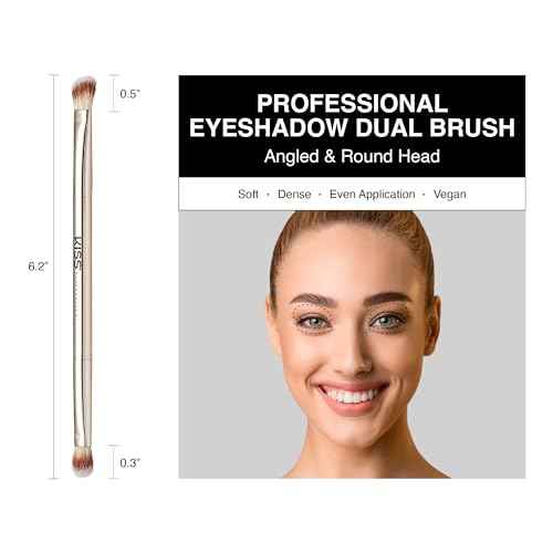 KISS NEW YORK Professional Dual Ended Eyeshadow Brush, Angled & Large Brush for Precise Shaping, Smudging Eyeshadow Application, Blending & Set Target Area