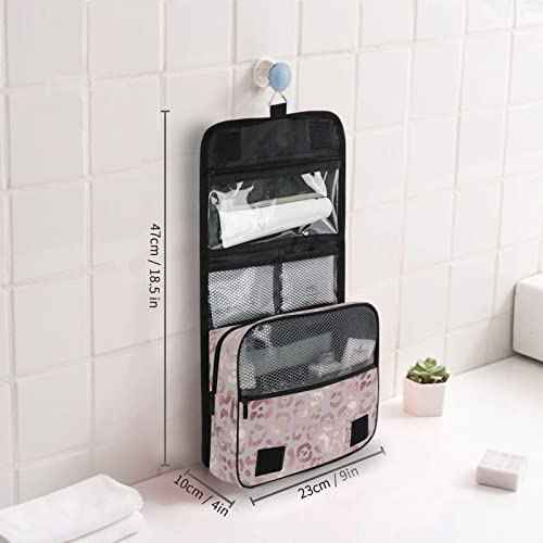 Hanging Toiletry Bag Rose Gold Leopard Print Makeup Bag Portable Travel bag for Toiletries Organizer Bags for Women Men, Travel-Essentials Bag