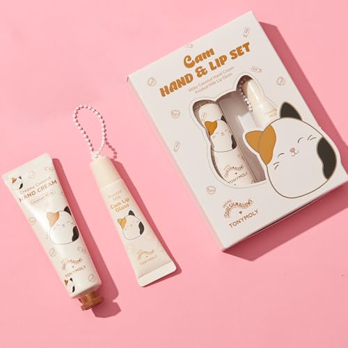 TONYMOLY x Squishmallows Cam the Cat 2-Piece Set ? Coconut Milk Hand Cream & Frosted Milk Lip Gloss ? Cute Korean Skincare & Beauty Gift for Women & Teens