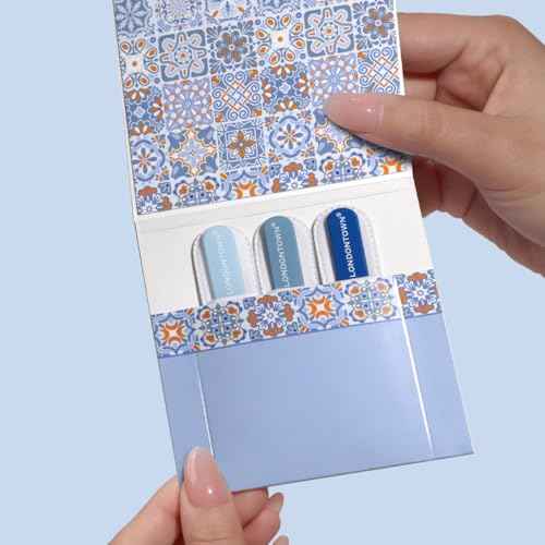 LONDONTOWN Mini Glass Double-Sided Nail File Set - Professional Travel-Sized Crystal Files with Case, Set of 3