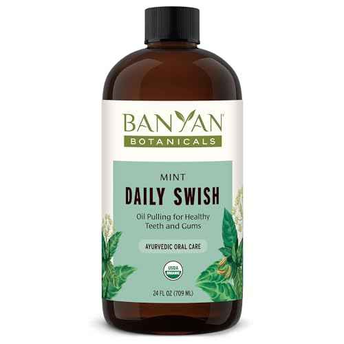 Banyan Botanicals Mint Daily Swish ? Organic Ayurvedic Pulling Oil with Coconut Oil ? Mouthwash for Fresh Breath and Sparkling Oral Health* ? 24 oz ? Non GMO Sustainably Sourced Vegan