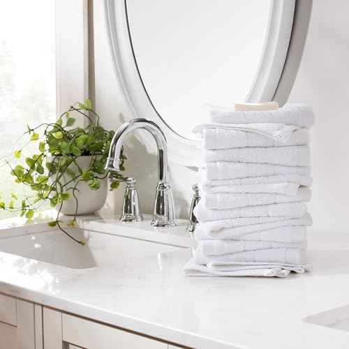 Arkwright Premium Washcloths - (Pack of 24) - Soft & Absorbent, 100% Ringspun Cotton, Contemporary Design Wash Cloths with Dobby, Multipurpose Fingertip Towels, White
