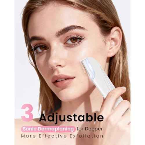 Dermaplane Razor For Women Face, 3 Adjustable Dermaplaning Tool, Facial Hair Removal Razors with Led Light for Peach Fuzz,Rechargeable Sonicsmooth Facial Hair Remover with 8 Replacement Blades (White)