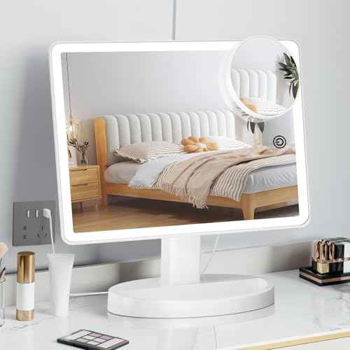 Funtouch Large Lighted Vanity Makeup Mirror with 88 LED, 360 Rotation Touch Screen, 10X Magnification Portable Tabletop Cosmetic Make Up Mirror
