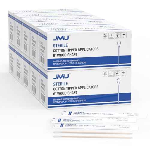 JMU 6 Inch Sterile Cotton Tipped Applicators, 2000 Count Long Cotton Swabs, Wood Shaft Medical Swabs, 10 Boxes