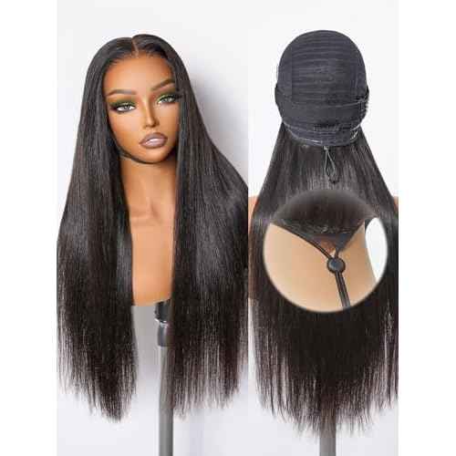 Hidden Strap 13x6 Lace Front Wigs Human Hair Straight Glueless Human Hair Pre Plucked Wig With Drawstring 180 Density 13x6 Human Hair Wigs for Women Straight Lace Frontal 26 Inch