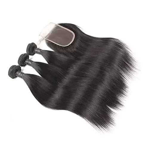 JTMMP Human Hair Bundles with Lace Closure Straight Bundles Human Hair 24 22 20+18 inch 5x5 Lace Closure Straight Human Hair Bundles Deals Human Hair for Woman