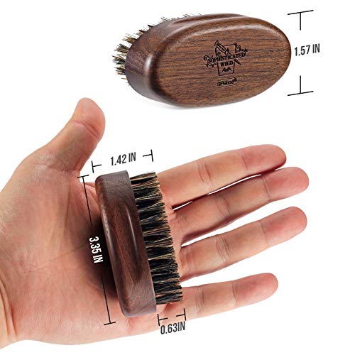 BFWood Small Travel Beard Brush - Natural Boar Bristles with Black Walnut Wood