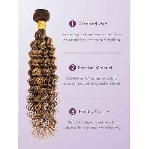 12A Honey Blonde Highlight 2x6 HD Lace Closure with Bundles Deep Wave Human Hair, P4/27 Ombre Brown Curly Brazilian Weave Thick Track 3 Bundles with Kim K 2by6 Closure Pre Plucked 10 12 14+10In