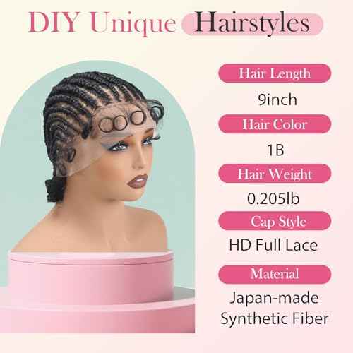 DIY Cornrow Box Short Braided Wigs for Black Women On-Trend Knotless Hand Tied HD Full Lace Boho Braid Wig with Baby Hair Premium Synthetic African American 9¡¯¡¯ Seamless Blending Unique Look