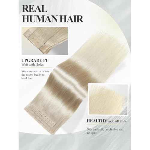Human Hair Extensions Micro Ring PU Hair Extensions Glueless Remy Human Hair Extension with Holes Platinum Blonde Invisible Tape in Hair Extension for Women (35g 4Pcs,18 Inch)