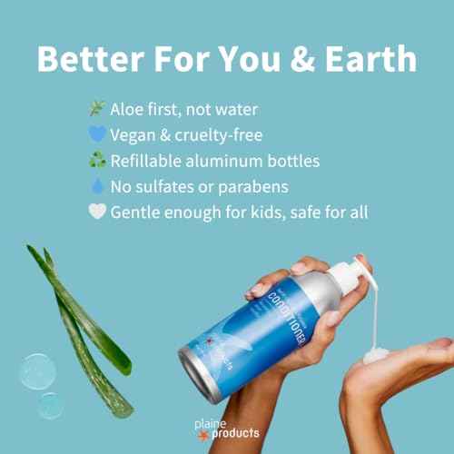 Plaine Products Eco-Friendly Conditioner - Rosemary, Mint, Vanilla - Sulfate Free, 16oz (Refillable Bottle with Pump)