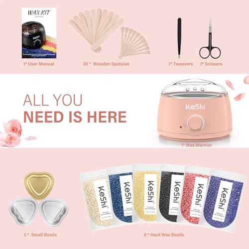 KeShi Waxing Kit, Painless Hair Removal Wax Warmer with 6 Bags Hard WaxBeans for Full Body, Legs, Face, Eyebrows & Bikini? Ideal for Both Women & Men(Blush)