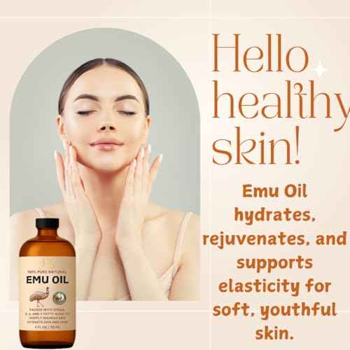 Emu Oil, 100% Pure Australian Emu Oil ? Refined & Unscented ? Natural Moisturizer for Hair, Skin, Face & Body ? Helps with Scars, Dry Skin & Massage ? 4 fl oz Glass Bottle