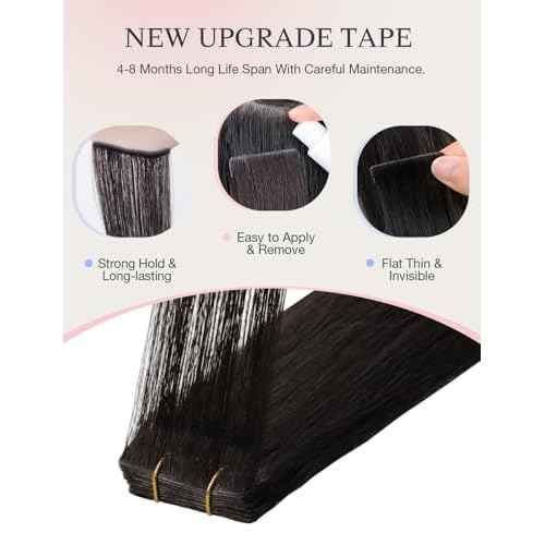 DOORES Invisi Edge Tape in Hair Extensions, Natural Black 10 Injection Tapeins with 10 Injection Tapeins 50g 24 Inch, Injected Tape in Extensions Virgin Hair Thick Ends