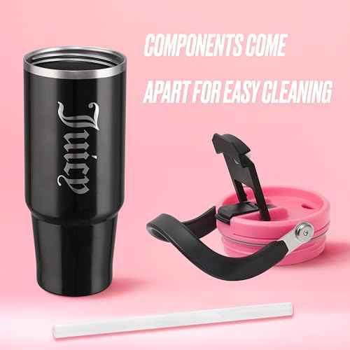 Juicy Couture Flip Fusion Hydration 40oz Stainless Steel Tumbler with Flip Handle, Black