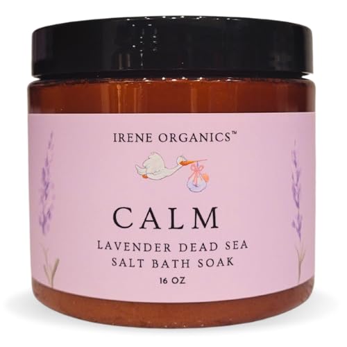 Irene Organics All Natural Bath Salt Soak - Exfoliating Dead Sea Salt + Himalayan Salt Bath Body Scrub for Calm, Soothing and Detoxing (CALM - Lavender)