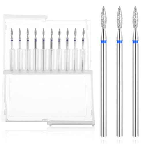Ouligay 10pcs Cuticle Nail Drill Bit Set, Cuticle Drill Bits for Nails, Professional Cuticle Bit for Nail Drill, Flame Bit for Nail Drill for Manicure Pedicure Clean Tool with Case