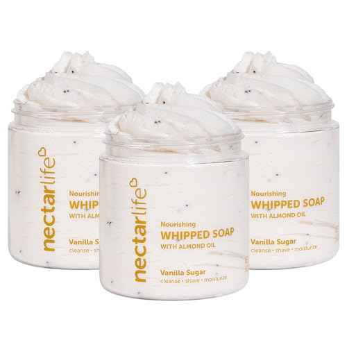 Nectar Life Nourishing Whipped Soap and Shave Butter with Almond Oil, Vanilla Sugar, Set of 3, 5 Oz Each