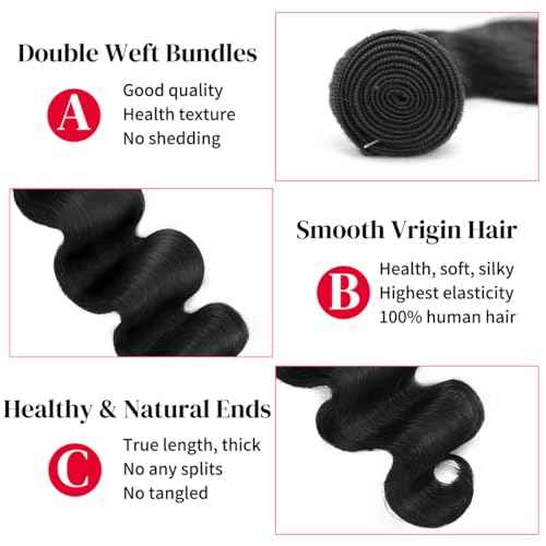 12A Brazilian Virgin Human Hair 1 Bundle 22 Inch Body Wave Bundles Human Hair 100% Unprocessed Quick Weave Hair Extensions Natural Black