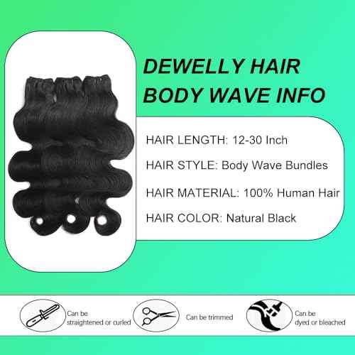 DEWELLY 12A Raw Body Wave Bundles Human Hair 20 22 24 Inch 100% Unprocessed Brazilian Virgin Human Hair Extensions 3 Bundles Deals Human Hair Natural Black Quick Weave Bundle for Women