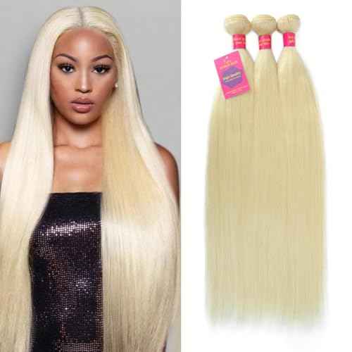 613 Straight Bundles Human Hair 16 18 20 Inch Blonde Bundle Human Hair 3 Bundles 14A Grade 100% Unprocessed Brazilian Virgin Raw Hair Weave Extensions for women 100g