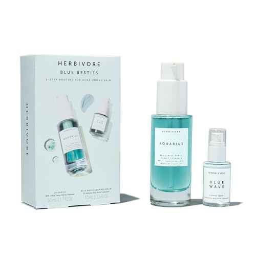 HERBIVORE Blue Besties Duo ? 2-Step Treatment for Acne-Prone Skin, Aquarius Cleanser (50 mL) & Blue Wave Serum (10 mL), Plant-Based, Vegan, Cruelty-Free