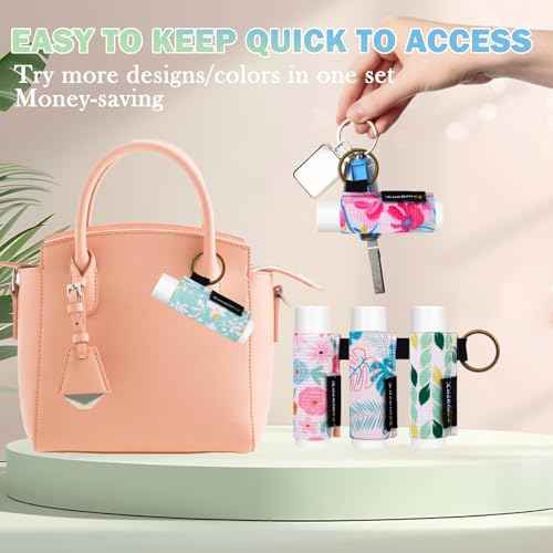 3PCS Lip Balm Holder Keychain Lip Gloss Keychain Holder Lipstick Holder Lip Balm Pouch Keychain Compatible with ChapStick, Burt's Bees, Christmas Stocking Stuffers