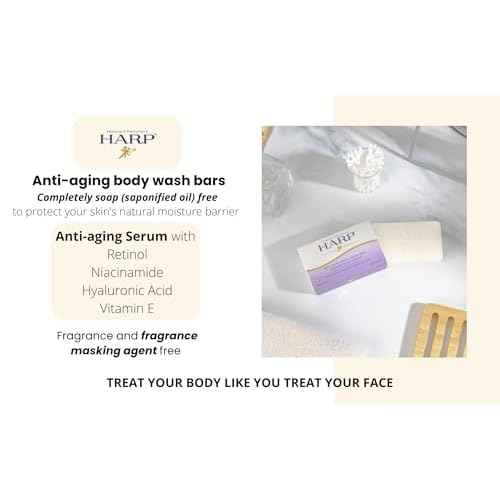 HARP Anti-Aging Body Wash Bar With Retinol + Niacinamide, Vitamin E, Hyaluronic Acid. 100% Syndet Base. Soap/Lye-Free and FRAGRANCE FREE (3-Pack, Anti-Aging Serum)